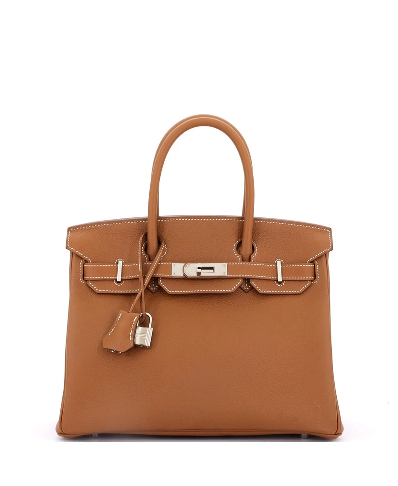 Pre-Owned Hermes Birkin 30 Handbag Brown Maurice with Palladium Hardware