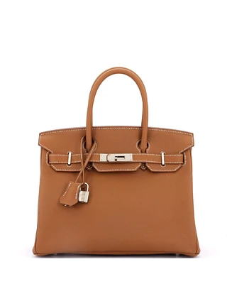 Pre-Owned Hermes Birkin 30 Handbag Brown Maurice with Palladium Hardware
