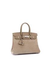 Pre-Owned Hermes Birkin 30 Handbag Grey Doblis Suede with Swift with Palladium Hardware