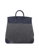 Pre-Owned Hermes Hac 40 Handbag Todoo Wool and Blue Togo with Palladium Hardware