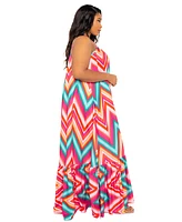 Buxom Couture Plus Size Chevron Voluminous Maxi Dress
