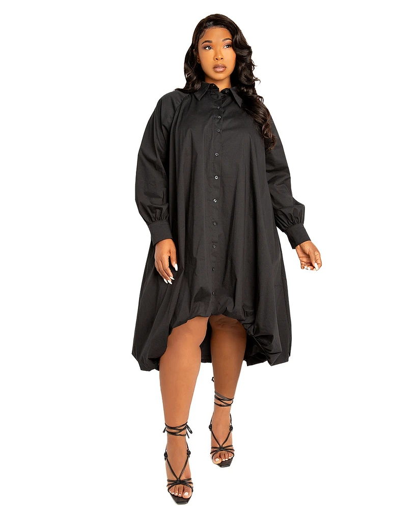 Buxom Couture Plus Bubbled Hem High Low Shirt Dress