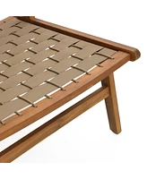 LuxenHome Outdoor Acacia Wood Woven Back and Seat Armless Deck Chair