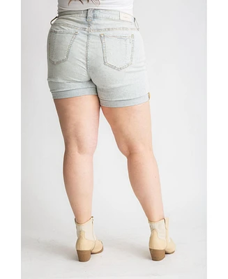 Denim Mid Rise Shorts rolled 5.5" inseam- Stripes