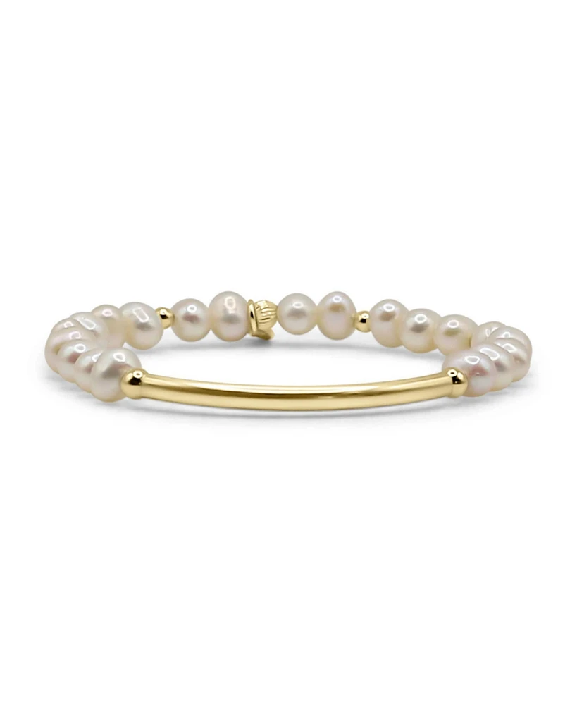 Non-Tarnishing 3mm Gold Filled Beads and Bar, with Fresh Water Pearls, Stretch Bracelet