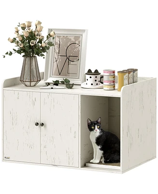 PawHut Cat Litter Box Enclosure, Litter Box Furniture w/ Scratching Mat