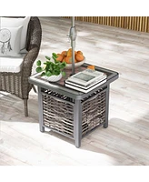 Outdoor Pe Rattan Side Table Square End Table with Umbrella Hole