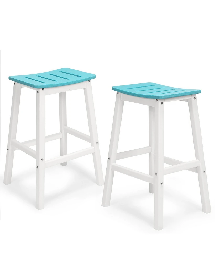 Aoodor Bar Stools Set of 2, 28'' Hdpe Counter Height Stools for Patio, Kitchen Island, Bar & Outdoor Use – Durable Weather-Resistant Saddle Sto