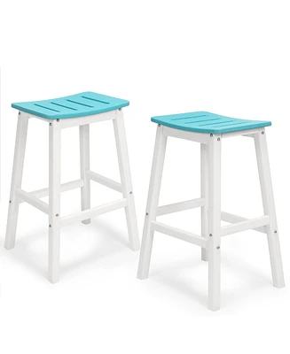Aoodor Bar Stools Set of 2, 28'' Hdpe Counter Height Stools for Patio, Kitchen Island, Bar & Outdoor Use – Durable Weather-Resistant Saddle Sto