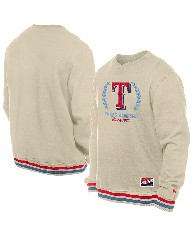 New Era Men's Cream Texas Rangers Throwback Pullover Sweatshirt