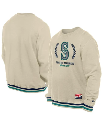 New Era Men's Cream Seattle Mariners Throwback Pullover Sweatshirt