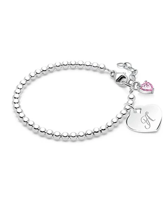 Tiny Blessings Children's Sterling Silver 3mm Beads & Engraved Initial Girls' 5.25" Bracelet