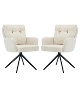 Dyhome Dining Chairs Set of 2, Mid Century Modern Swivel with Arm, Upholstered Accent Chair for Kitchen Living Room, Metal B