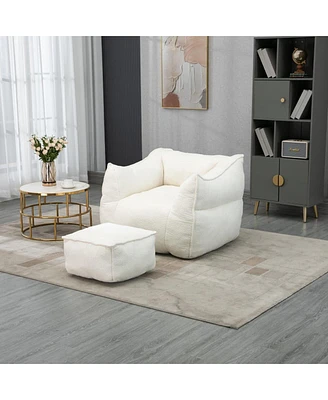 Memory Foam Bean Bag Chair with High Back and Footstool for Living Room or Bedroom, Pre Filled Lazy Sofa Lounger Durable Cover -The Pop Home