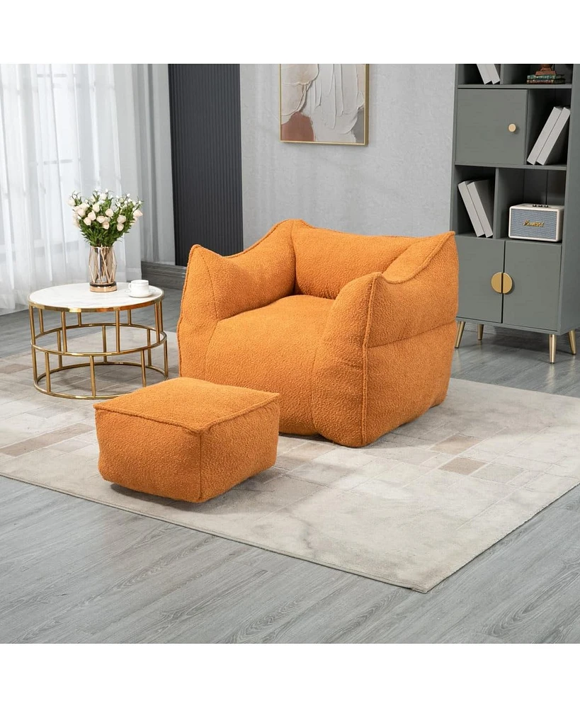 Memory Foam Bean Bag Chair with High Back and Footstool for Living Room or Bedroom, Pre Filled Lazy Sofa Lounger with Durable Cover -The Pop Home