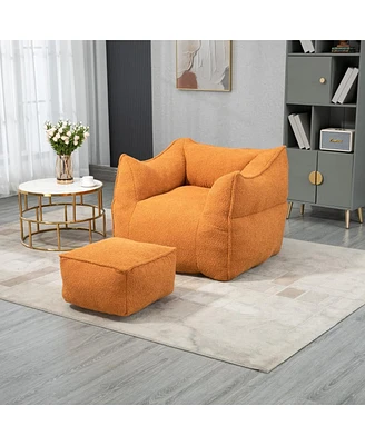 Memory Foam Bean Bag Chair with High Back and Footstool for Living Room or Bedroom, Pre Filled Lazy Sofa Lounger with Durable Cover -The Pop Home