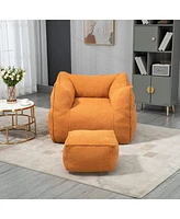 Memory Foam Bean Bag Chair with High Back and Footstool for Living Room or Bedroom, Pre Filled Lazy Sofa Lounger with Durable Cover -The Pop Home