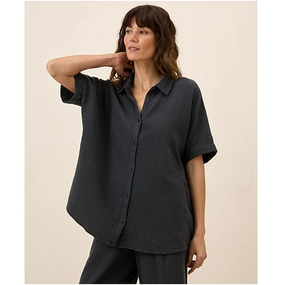 Pact Women's Organic Cotton Coastal Double Gauze Oversized Shirt
