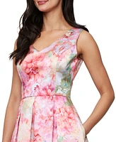 Alex Evenings Petite V-Neck Printed Mikado A-Line Dress