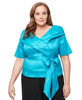 Alex Evenings Plus V-Neck Bow-Trim Taffeta Blouse