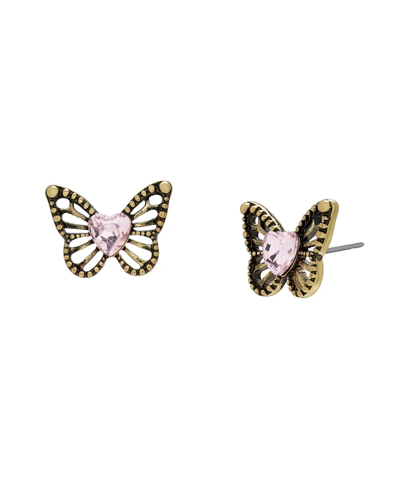 Betsey Johnson Faux Stone Boho Butterfly Openwork Stud Earrings
