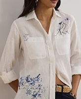 Lauren Ralph Petite Relaxed-Fit Print Roll-Tab Sleeve Shirt