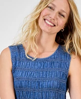 Style & Co Women's Smocked Chambray Midi Dress, Exclusively at Macy's