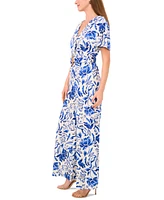 Msk Women's Printed Flutter Sleeve Wide-Leg Jumpsuit