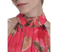 Eliza J Women's Printed Sleeveless Tie-Waist Chiffon Gown