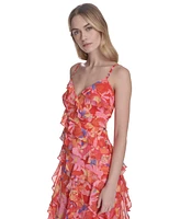 Eliza J Women's Metallic-Clip Chiffon Asymmetric-Ruffle Dress