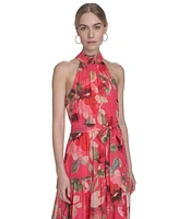 Eliza J Petite High-Neck Sleeveless Tie-Waist Dress