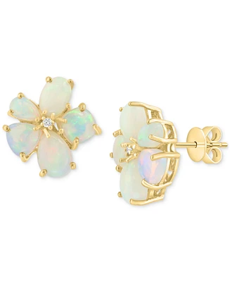Effy Ethiopian Opal & Diamond Accent Flower Stud Earrings in 14k Yellow Gold