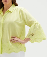 Ella Rafaella Plus Embroidered 3/4 Sleeve Top