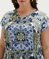 Ella Rafaella Plus Scarf Print Self Tie Short Sleeve Dress