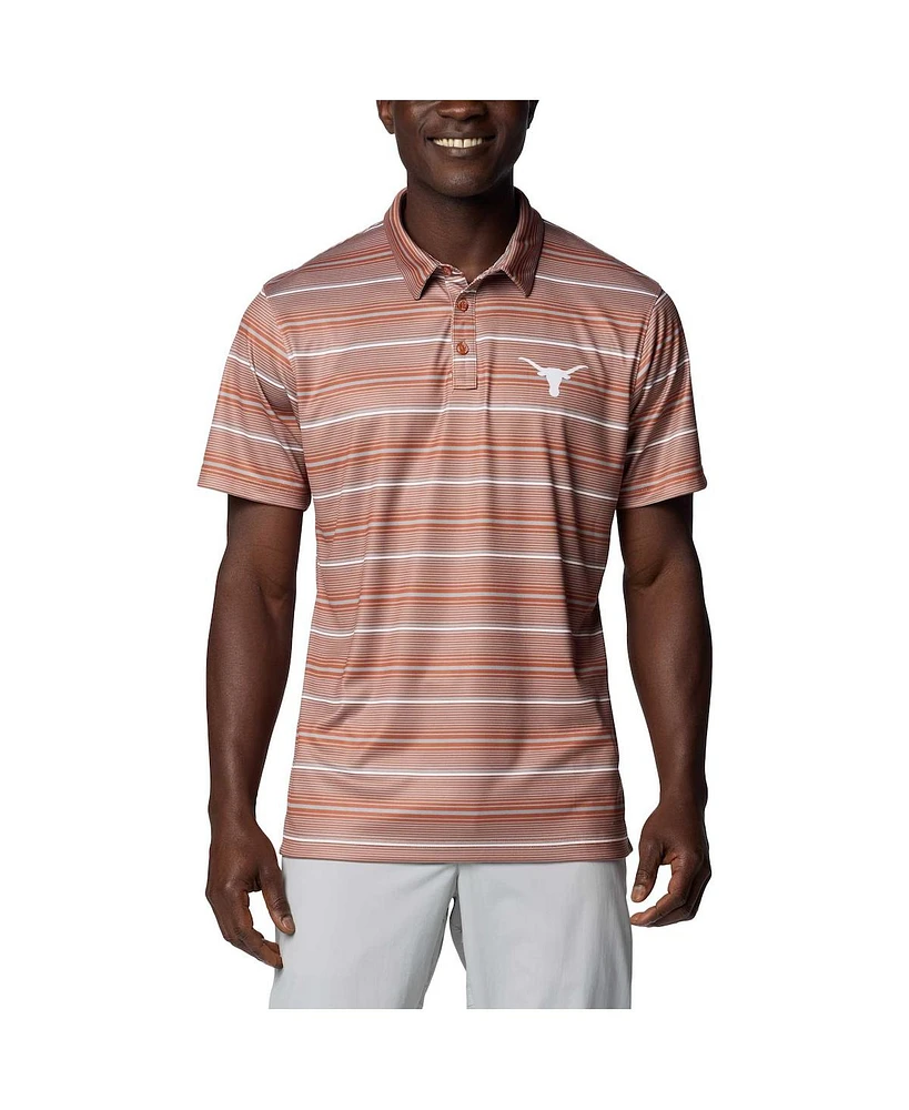 Columbia Men's Texas Orange Longhorns Pfg Super Terminal Tackle Omni-Shade Stripe Polo Shirt