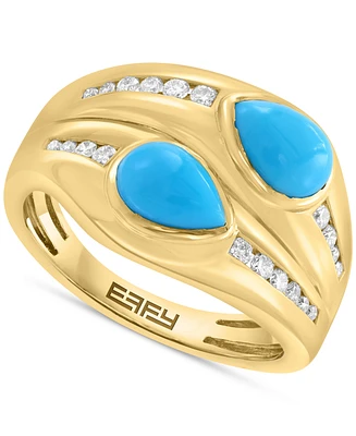 Effy Turquoise (5x7mm) & Diamond (1/4 ct. t.w.) Statement Ring in 14k Yellow Gold