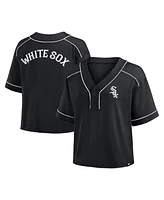 Fanatics Women's Black Chicago White Sox Oversized Champ Game Midi Cropped V-Neck T-Shirt