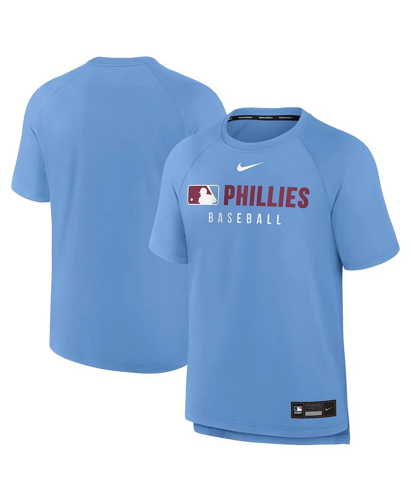 Nike Men's Light Blue Philadelphia Phillies Authentic Collection Pregame Raglan Performance T-Shirt