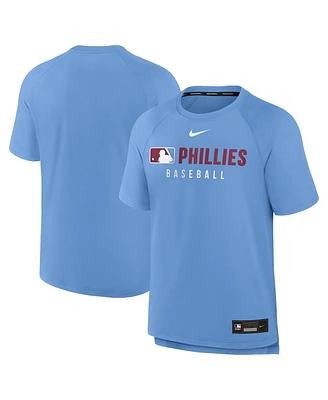 Nike Men's Light Blue Philadelphia Phillies Authentic Collection Pregame Raglan Performance T-Shirt