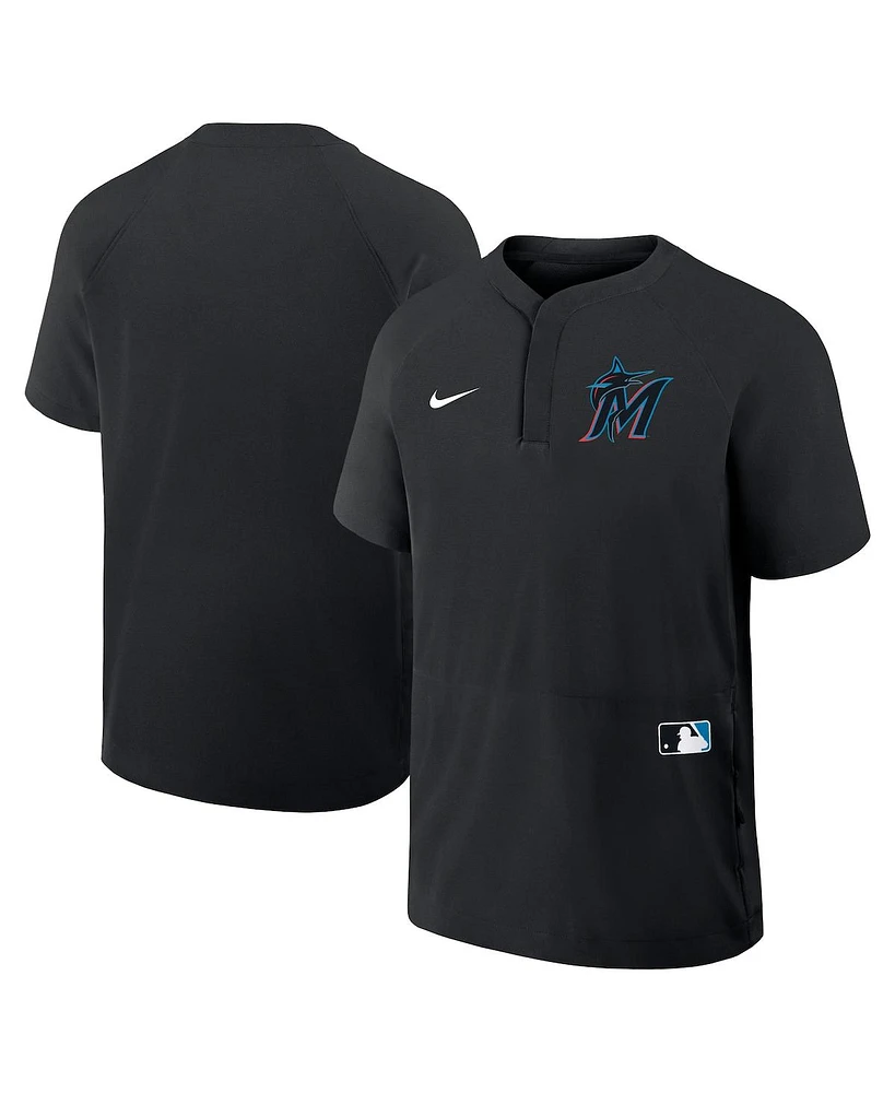 Nike Men's Black Miami Marlins Authentic Collection Raglan Short Sleeve Windshirt
