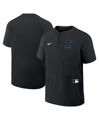 Nike Men's Black Miami Marlins Authentic Collection Raglan Short Sleeve Windshirt