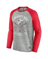 Fanatics Men's Heather Gray Cincinnati Reds Raw Edge Raglan Long Sleeve Baseball T-Shirt