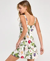 Seni & Cade Juniors' Floral Scoop-Neck Sleeveless Dress