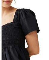 Ingrid + Isabel Maternity Gwen Smocked Woven Top Olive Navy Abstract M