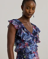 Lauren Ralph Petite Print Ruffle-Trim Georgette Midi Dress