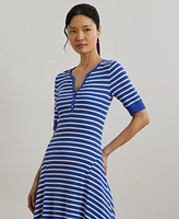 Lauren Ralph Petite Striped Waffle-Knit Cotton Henley Dress