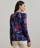 Lauren Ralph Petite Print Cotton-Blend Sweater