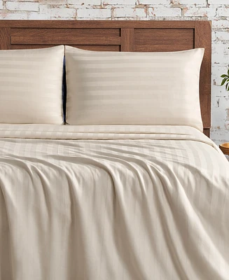 French Connection Damask Stripe 300-Thread Count Cotton Sateen -Pc. Sheet Set