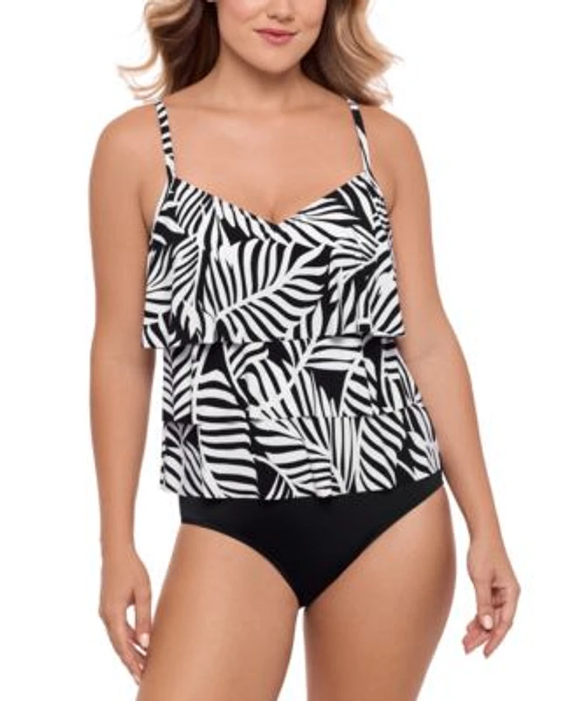 Swim Solutions Womens V Neck Tiered Tankini Top Ultra High Waist Swim Bottoms Exclusively At Macys