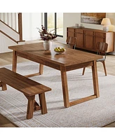 Tribesigns 55-Inch Dining Table with Storage Drawer for Dining Room, Rectangular Mid-Century Modern Dinner Kitchen Table with Solid Wood Legs for 4-6